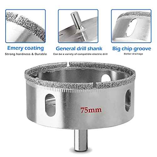 Luomorgo 75mm/3 inch Diamond Hole Saw, 1.1 inch Cutting Depth Diamond Diamond Drill Bits for Glass Ceramic Marble Porcelain Tile Granite Quartz Gemstone