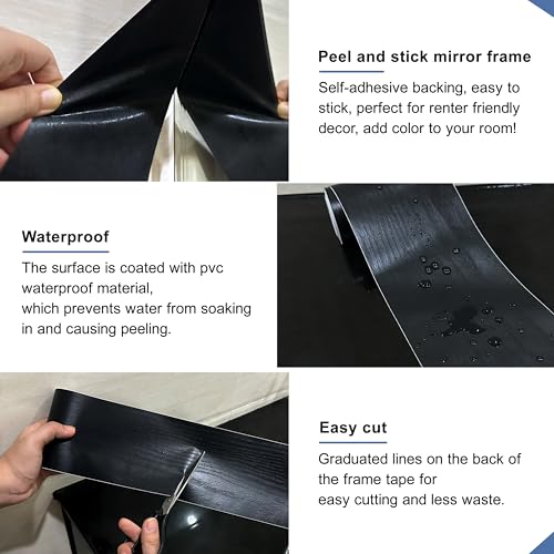 TIANLDD 27 ft Black Wood Grain Wallpaper Border Peel & Stick Waterproof Mirror Frame Border