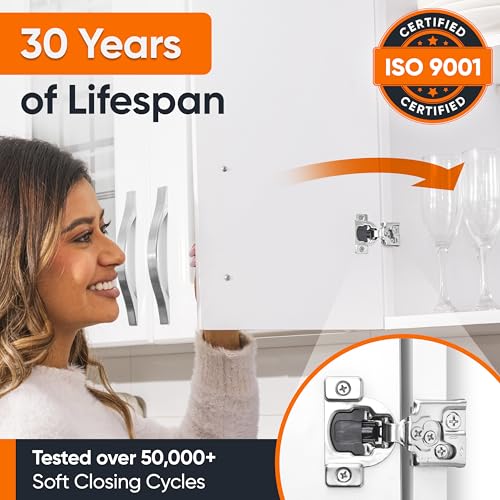 Decobasics 50 Pack 1/2 Inch Soft Close Cabinet Hinges - Concealed Self-Closing Stainless Steel, Adjustable for Face Frame Kitchen Cabinets