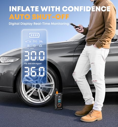 Ziweo Black Portable Cordless Tire Inflator with Digital Pressure Gauge