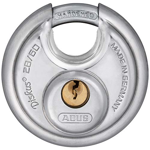 ABUS 28/60 Diskus Hardened Steel Storage Padlock with 2 Keys for Storage, Transport, and Home, 2.38in (60mm) Wide, Keyed Alike