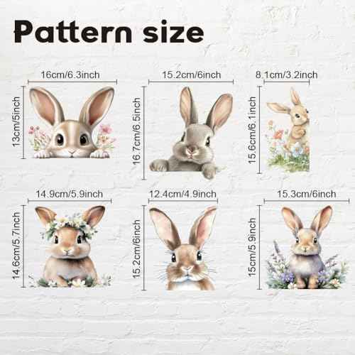 AHANDMAKER 6Pcs Cute Rabbit Light Switch Stickers, 7x7 Inch Easter Rabbit Flower Wall Sticker Light Switch Decals for Easter, Nursery Bedroom Living Room Office Home Family DIY Decor