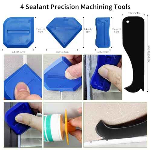 Caulking Tools, 5 in 1 Silicone Caulking Tool Kit, Sealant Finishing Tool, Sealant Finishing Tool & Grout Removal Tool with Adhesive Residue Scraper for Kitchen Bathroom Window, Sink Joint