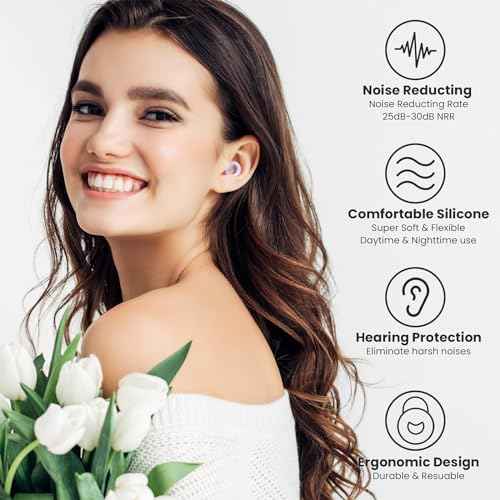 Earplugs for Sleeping,Noise Reduction Soft Silicone Ear plugs with 7 Pairs Ear tips&One Connection Cord,Hearing Protection Reusable Earplugs for Sleeping,Concert,Work&Sound Reduction 25dB-30db