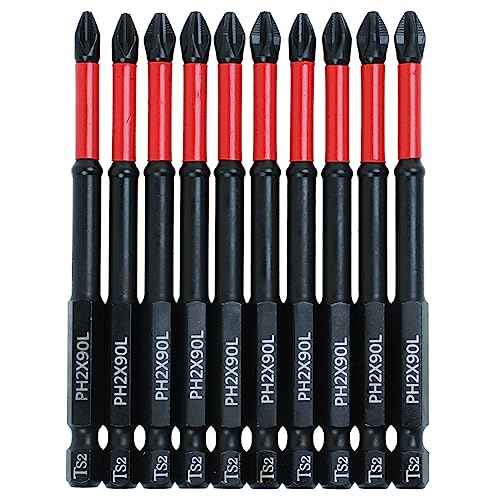 AUTOTOOLHOME 10 Pack Phillips PH2 Magnetic Anti Slip Screwdriver Bit Set 3-1/2" Length TS2 Anti-Slip Long Drill Bits Impact Driver Bits