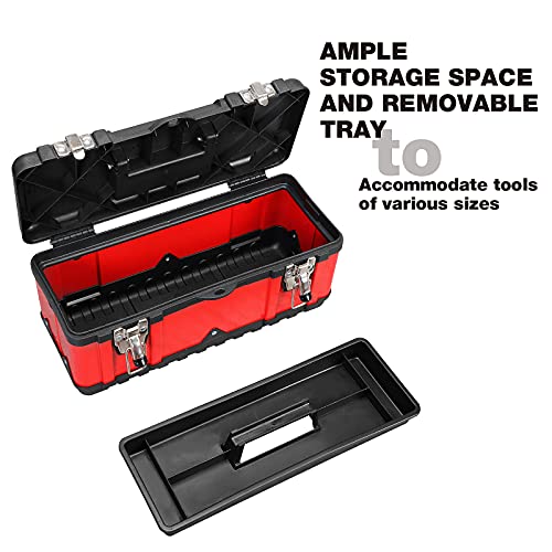 Jack Boss 15.5 Inch Portable Tool Box with Removable Tray & Non-Slip Handle