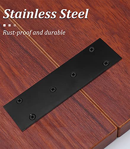 Black Flat Straight Brace Brackets 6.6 x 1.9 Inches, 4 Pack - Stainless Steel Reinforcement Plates