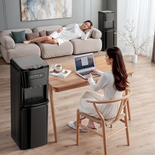 Manastin Bottom Loading Water Cooler Dispenser Matte Black – Space-Saving, Hot & Cold Water