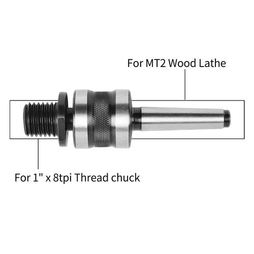 Woodworking Live Tailstock Chuck Adapter to 1" x 8tpi Thread with #2 Morse Taper Mount