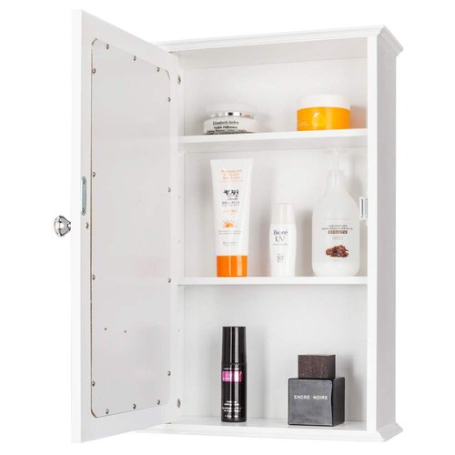 Single Door Mirror Indoor Bathroom Wall Mounted Cabinet,Wooden Medicine Cabinet White Wall Mounted Bathroom Cabinet with Single Mirror Door & Adjustable Shelves for Bathroom, Living Room, Entryway