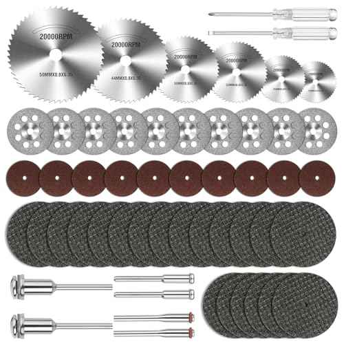 DIYSELF 54pcs Rotary Tool Cutting Discs Set, HSS Circular Saw Blades, 545 Diamond Cutting Wheels, Resin Cutting Discs, Sanding Discs, Rotary tool accessories for Cutting Wood Plastic Stone Glass Metal
