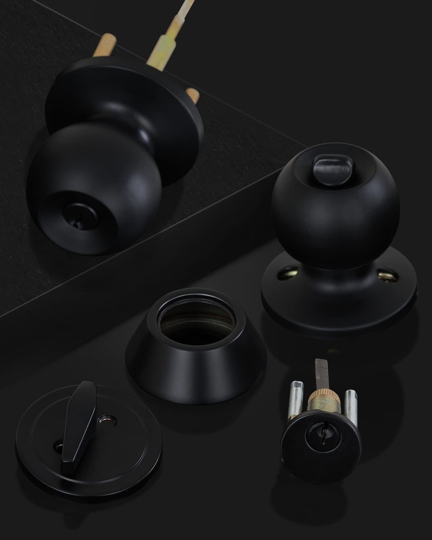 Lanwandeng (2 Sets) All Keyed Same Entry Knobs&Single Cylinder Deadbolt for Exterior Front Doors, Matte Black Finish Entry Door Lock with Same Keys