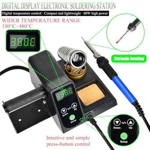 Soldering Station kit-¡ÆF & ¡ÆC Dual Digital Display Soldering Iron Station,356¢µ- 896¢µ Temperature, Anti-Static & Grounding Wire, Auto Standby & Sleep,5 Solder Tips