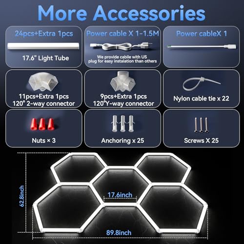 LZHOME Hexagon 5000K LED Garage Lights 5 Pack, 26400LM Super Bright Shop Ceiling Light for Garage, Workshop, Car Detailing, Basement