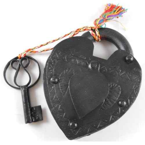 Large Antique Reproduction Heart Padlock with Key