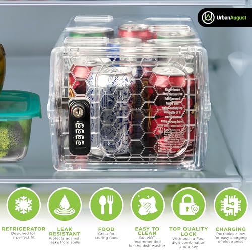 Urban August Clear Combination Lock Box for Food & Medicine - Dual Key & Code Lock, Industrial-Grade Plastic, Compact Storage
