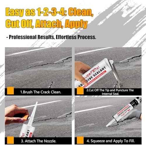 Concrete Crack Repair Sealant, Crack Joint Filler, Waterproof Self-Leveling Concrete Repair Sealant for Sealing Horizontal Surfaces Expansion Joints, 10.1 fl. oz (6 Pack, Gray)