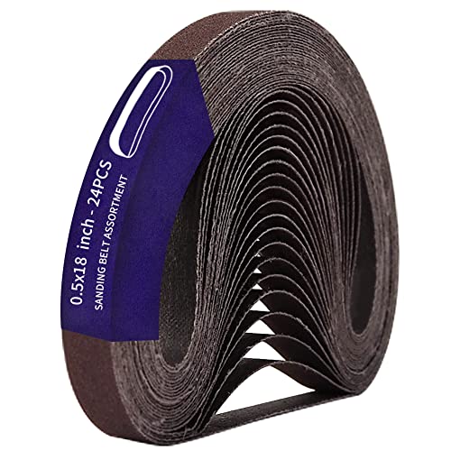 24 Pcs 1/2 x 18 Inch Assorted Aluminum Oxide Sanding Belt,80/120/150 Grit