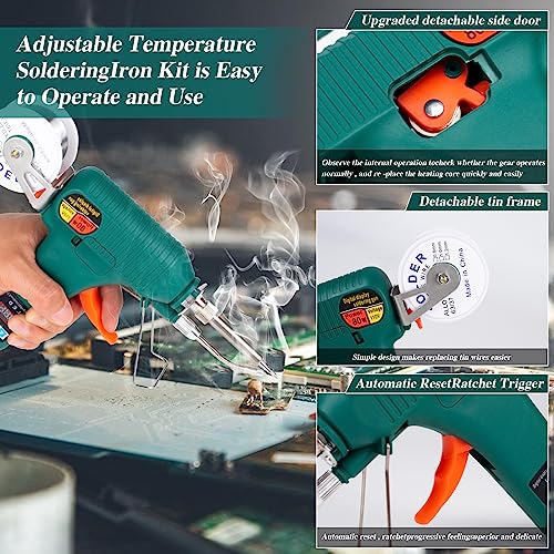 Soldering Gun Kit - Soldering Iron Kit with Adjustable Temp 180-520¡ÆC,ON/OFF Button,80W LED Digital Internal Heat Soldering Gun,Auto Send Tin Soldering Kit for Electronics Welding Repair DIY
