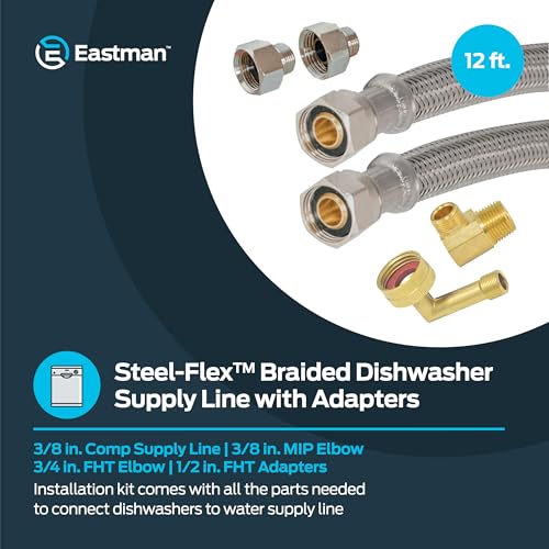 Eastman 12 ft braided stainless dishwasher supply line kit with 3/8 in compression ends