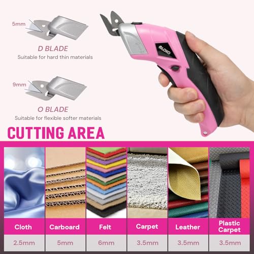 Pink Cordless Electric Scissors with 2 Blades Rechargeable Fabric & Cardboard Cutter