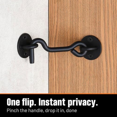 Raswik 4-Inch Privacy Hook and Eye Gate Latch - Black, Easy Barn Door Lock, Model 1