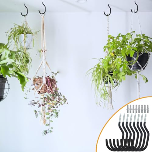 KURUI 8 Pack Heavy Duty Screw Hooks for Hanging Plants, String Lights, Bicycles, No Drill Wall Mount, 5.7 Inch