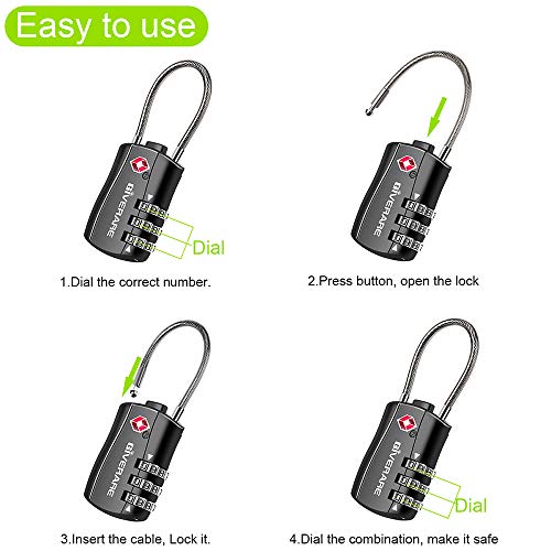 GIVERARE TSA Approved Combination Luggage Lock, Re-settable 3-Digit Padlock, Alloy Body, Keyless Travel Lock, 1 Pack Black