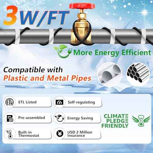 HEATIT 30ft Self-Regulating Pipe Heating Cable for Pipe Freeze Protection, Heat Cable for Water Pipes, Pipe Heat Tape with Thermostat, ETL Listed, Keeps Water Flowing at -40¡ÆF, 120V 3W/FT