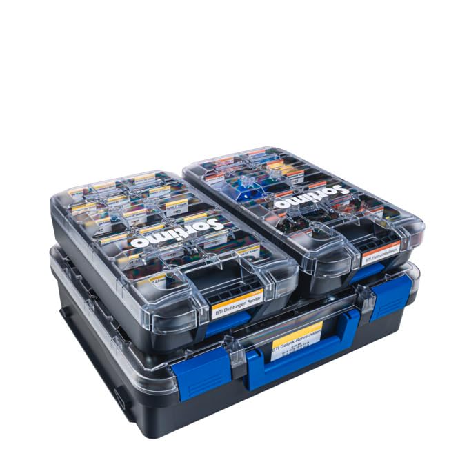 Sortimo T-BOXX 330 with 8 Inset Boxes H95 - Robust Small Parts Box with Transparent Lid, Flexible Divider & Safe Transport. Compatible with Sortimo Vehicle Equipment & WorkMo