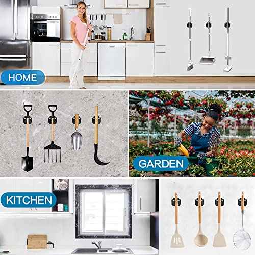 6PCS Broom and Mop Holder, Heavy Duty Garden Tool Organizer Rack Rake and Shovel Handle, Stainless Steel Mop Hanger. Screws for Wall Mounted. Matte Black