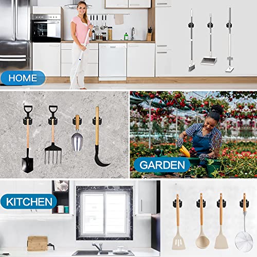 Matte Black 6-Piece Heavy Duty Stainless Steel Broom and Mop Holder | Wall-Mounted Garden Tool Organizer Rack