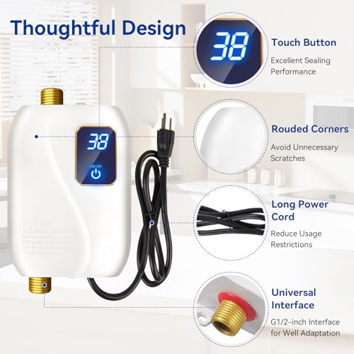110V Electric Tankless Water Heater 3000W Instant On-Demand Hot Water for Kitchen & Bathroom
