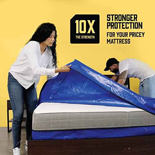 Mattress Bags for Moving with 8 Handles - Extra-Thick Mattress Bag for Moving - Reusable Mattress Storage Bag - Mattress Cover for Moving with Zipper (Blue, Full)