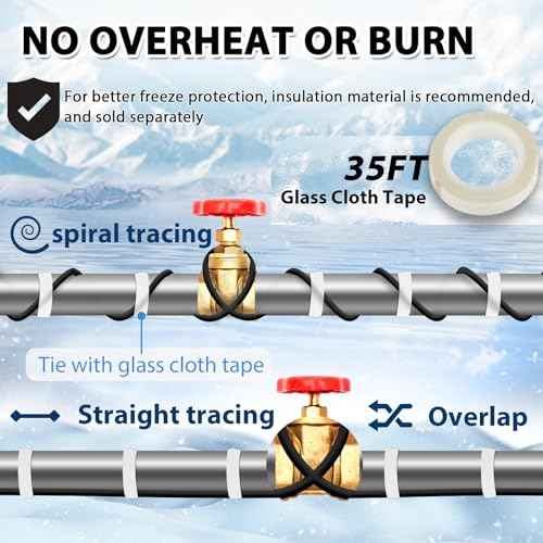 HEATIT 30ft Self-Regulating Pipe Heating Cable for Pipe Freeze Protection, Heat Cable for Water Pipes, Pipe Heat Tape with Thermostat, ETL Listed, Keeps Water Flowing at -40¡ÆF, 120V 3W/FT