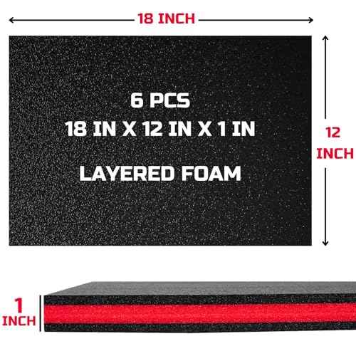 ONREVA Tool Box Foam 6Pack 18x12x1 inch, Foam Inserts for Cases, Polyethylene Storage Sheets for Toolbox Hard Case, Tool Shadow Insert, Kaizen Organizer Sheet