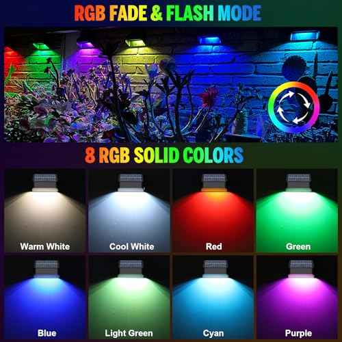 Solar Fence Lights, Warm White & RGB Fence Lights Outdoor Step Lights Outdoor Waterproof LED Solar Lighting for Outside, Backyard, Patio, Deck, Stair Handrail, Pool and Wall(12 Pack,Black)