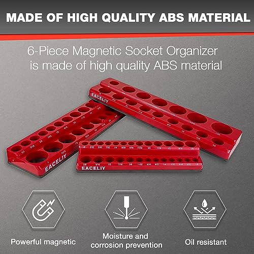 EACELIY Magnetic Socket Organizer Set, 1/2", 1/4" and 3/8" SAE &