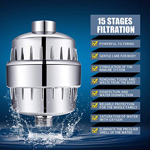 FEELSO Chrome Shower Head with Filter - 5 Spray Modes, Hard Water Filtered