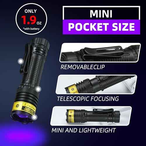 DARKBEAM UV Flashlight 395nm Black Light, Mini but Powerful Blacklight USB- C LED Rechargeable, Focusable Woods Lamp Water Resistant, Detector for Pet Urine, Uranium Glass&Leak Detection, Curing Resin