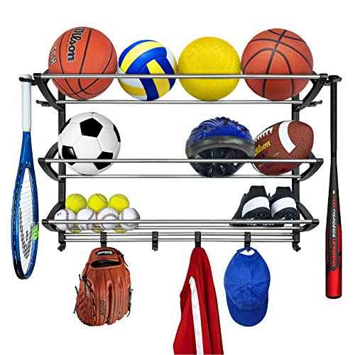 LYNK¢ç Garage Sports Equipment Organizer - Wall Mount Ball Rack - Sports Equipment Storage - Ball Storage for Garage - Garage Toy Storage - Easy to Install Sports Storage Organizer for Garage - Black