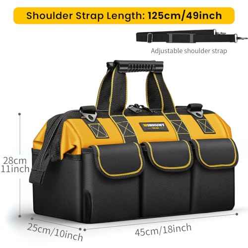 Tool Bag, 18-inch Wide Mouth Tool Organisers, 600 Denier Large Tool Bag for Home DIY & Equipment Storage, Yellow and Black