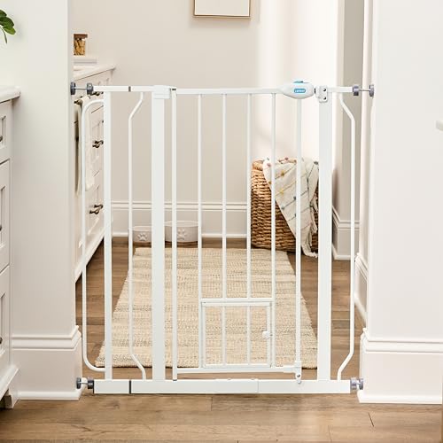 Carlson 36-Inch Extra Tall Walk-Through Dog Gate with Small Pet Door, White, Adjustable 29.5-36.5" Width