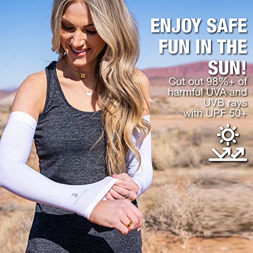SportsTrail Unisex Cooling Arm Sleeves - Breathable UV Sun Protection, 1 Pair, White, One Size