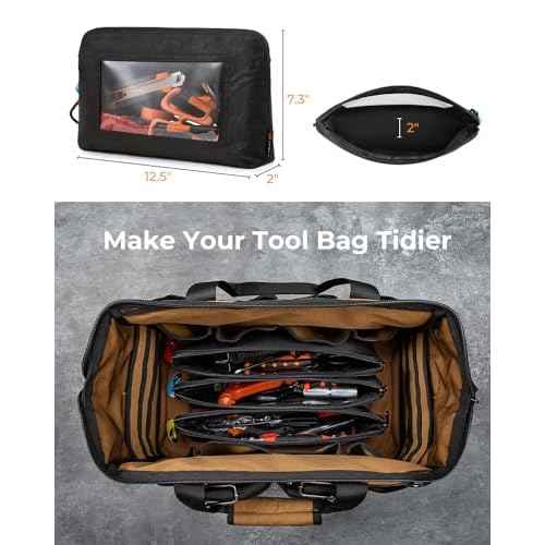 Tool Pouch with Clear Window, 1680D Oxford Small Tool Bag, Heavy Duty Tool Pouches with Zipper, Clear Utility Bag Zipper Pencil Pouches for Organizing and Storage, Pencil Case, 3 Pack