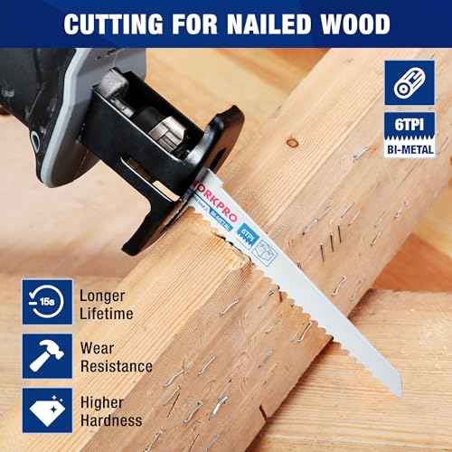 WORKPRO 6-Piece Reciprocating Saw Blade Set, 6" BIM Saw Blades for Metal/Wood with Nails Cutting, Organizer Case Included