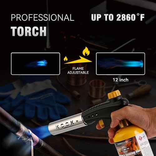 Propane Torch Head,Powerful 4-Flame Blow Torch Head Trigger Start Propane Torch with Igniter MAPP Gas Torch Kit Grill Gun on 1-lb Propane Tank Holder for Soldering Welding Brazing Cooking