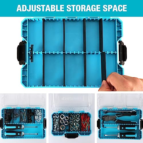 DuraTech 3 Pieces Small Parts Organizer, 14 Compartments, Removable Dividers, Portable Hardware Tool Box Organizer with Transparent Plastic Lid, Durable Cases Storage for Small Tools and Accessories