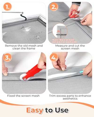 Gecork Fiberglass Window Screen Replacement Mesh 48x102in Durable & Easy to Install