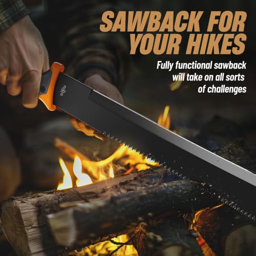 Grand Way Orange 25" Heavy Duty Survival Machete with Sheath & Serrated Blade